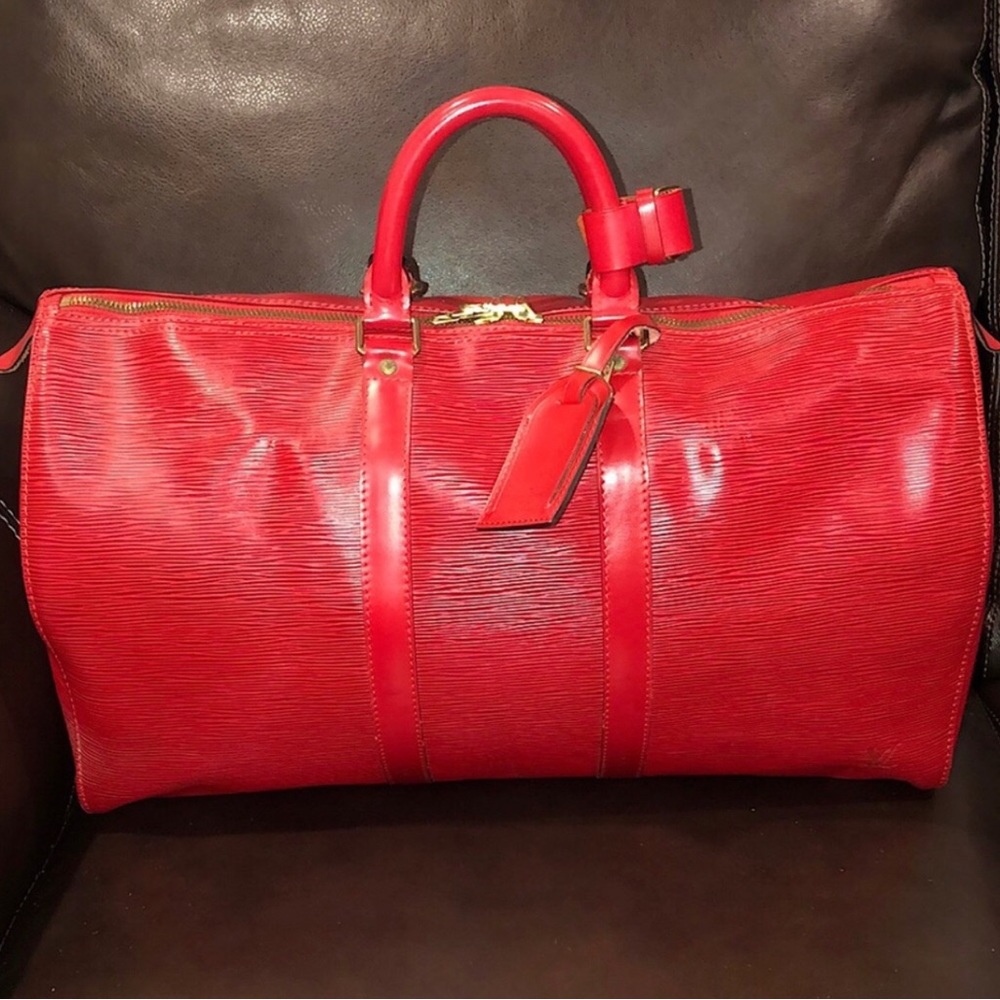 LOUIS VUITTON Red Epi Leather Keepall 50 Boston Travel Duffle Bag LV 50